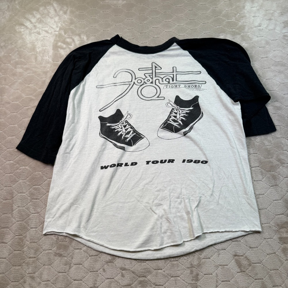 VTG 80's FOGHAT Tight Shoes World Tour‎ Raglan Shirt Sz M/L WORN Stains Look - Picture 9 of 12